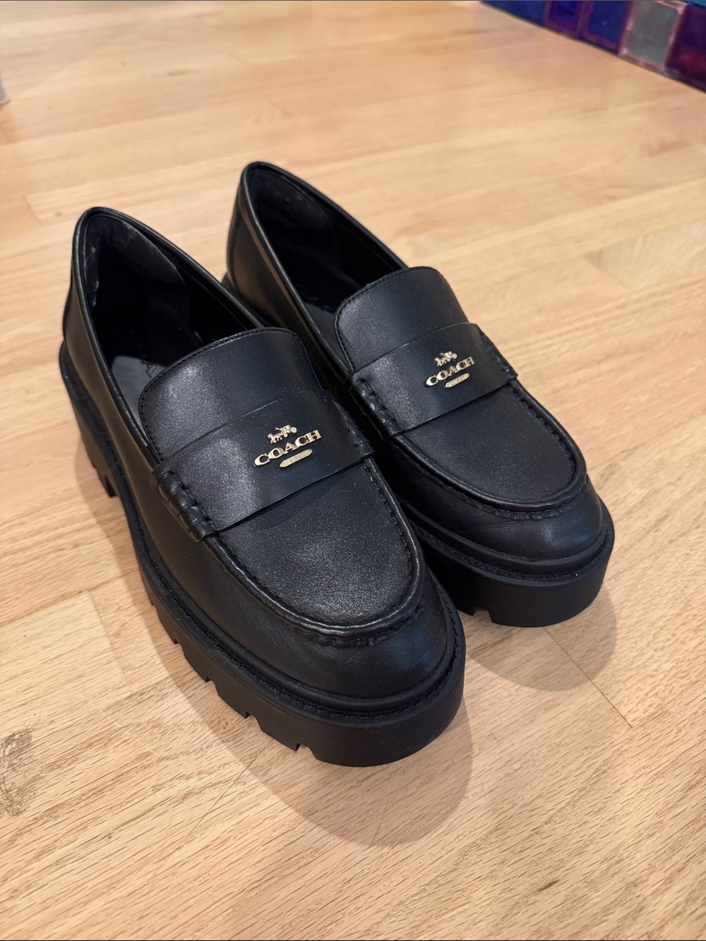 COACH Lucy Black Leather Platform Loafers